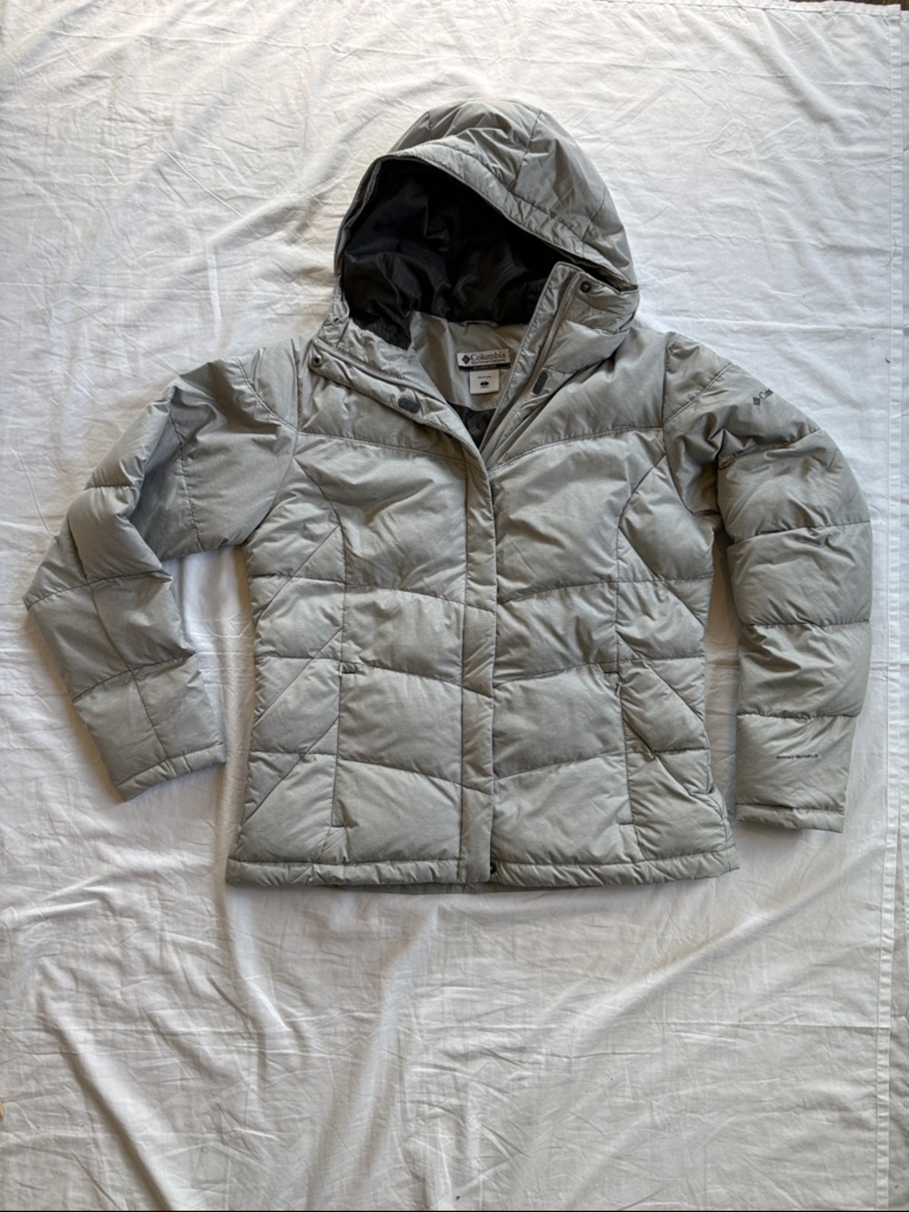 Columbia Heavenly Down Quilted Puffer Jacket w/Hood Women’s Large Gray